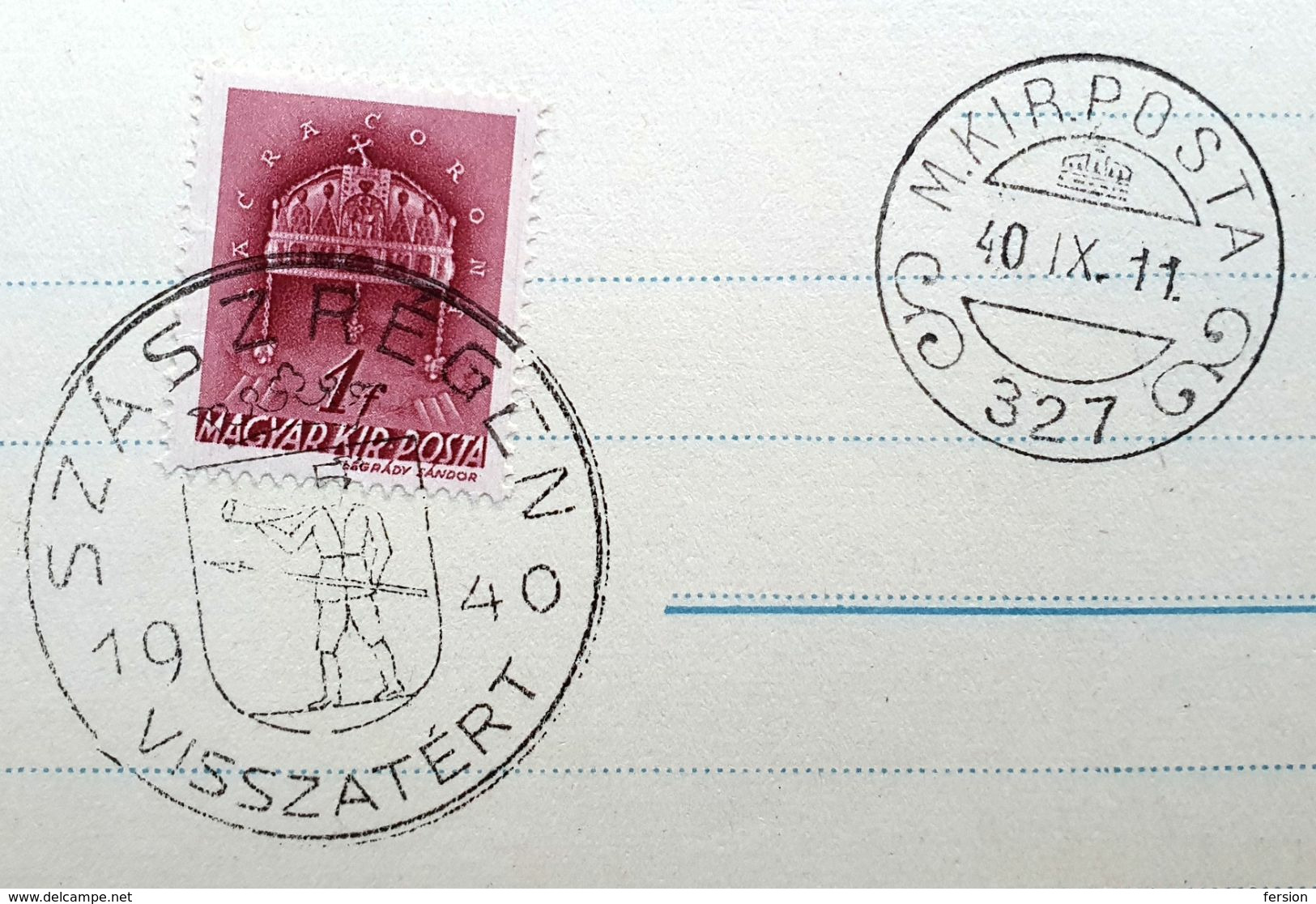 Violin Hoseshoe Mute Postmark Cancel 1940 Hungary WW2 Occupation TELEGRAPH TELEGRAM 1940 ROMANIA Szászrégen Reghin LX9 - Telegraaf
