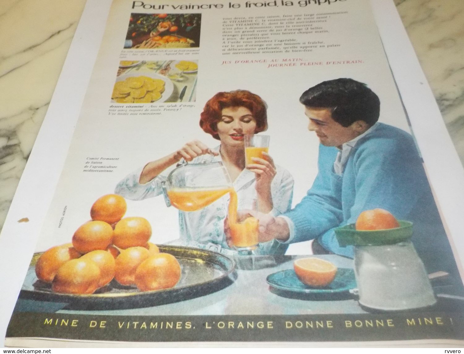 ANCIENNE PUBLICITE VAINCRE LA GRIPPE LE FROID  ORANGE 1959 - Afiches