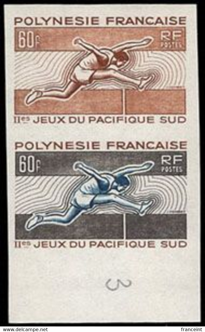 FRENCH POLYNESIA (1966) Hurdler. Trial Color Proof Pair. 2nd South Pacific Games. Scott No 226, Yvert No 45. - Imperforates, Proofs & Errors