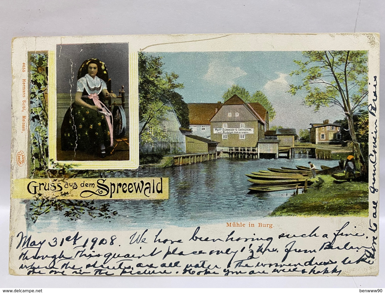 Germany Postcard, Spreewald, Muhle In Burg., Used 1908 - Burg (Spreewald)