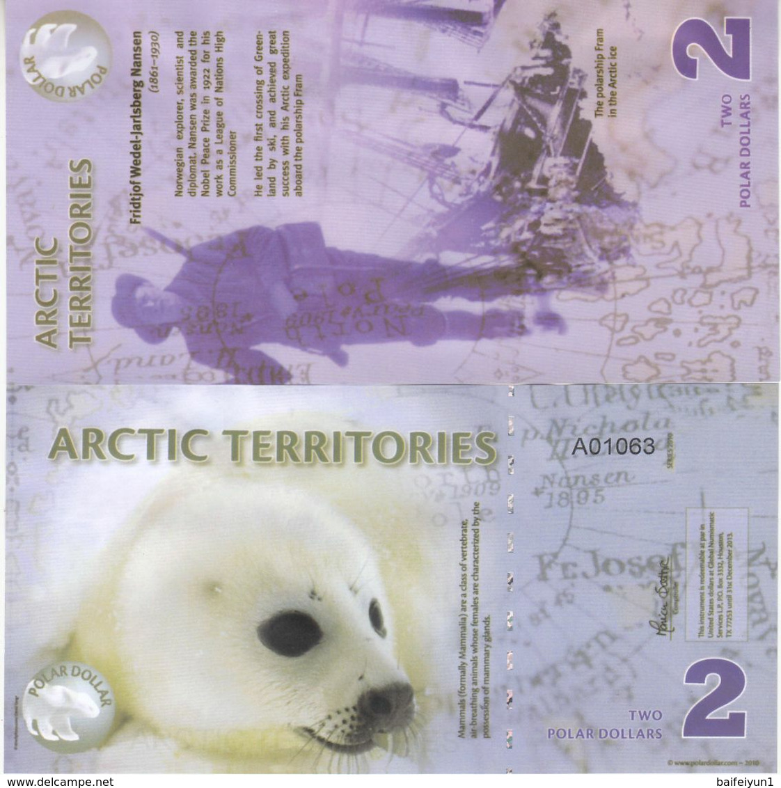 Arctic Territories 2 Dollar, Polymer Banknote Currency, 2010 UNC - Andere & Zonder Classificatie