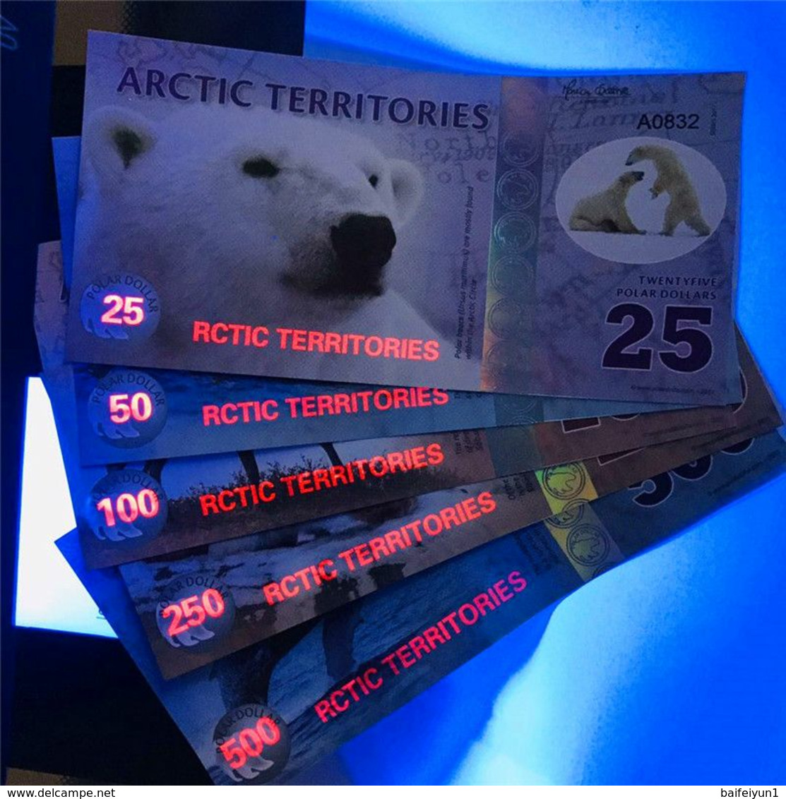 Arctic Territories 25, 50, 100,250, 500  Dollar, Polymer Banknote Currency, 2013-2017 UNC