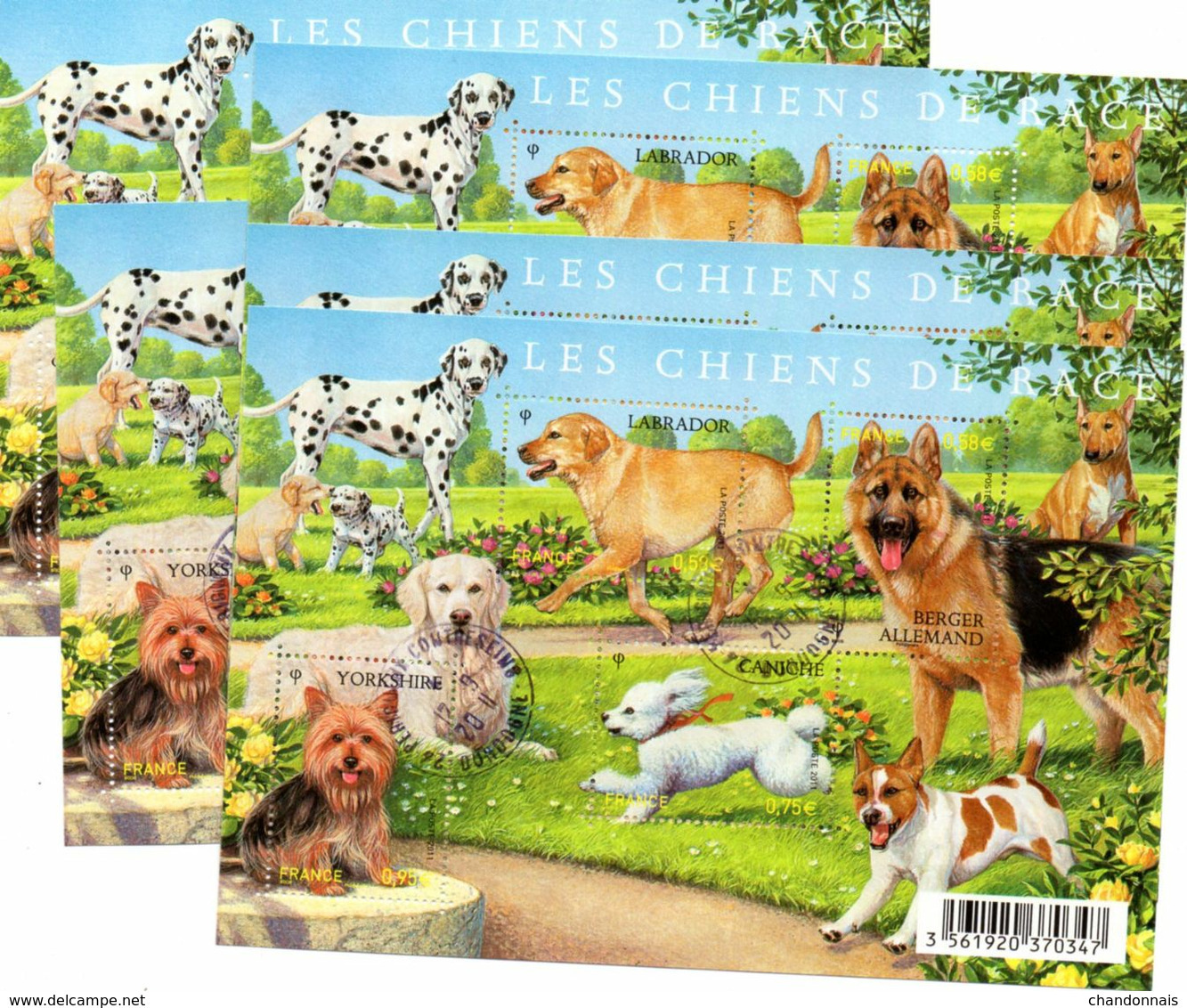 (L72) France 2011 Feuillet N° 4545 (chiens De Race) Oblitéré Cachet Rond Et Gommé, Par 5 Exemplaires - Oblitérés