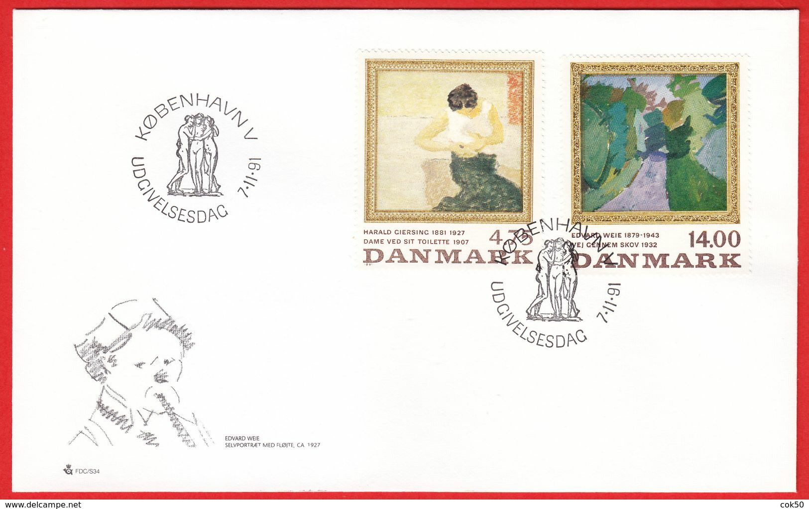 DENMARK - 1991 FDC «Giersing And Weie Paintings» Mi# 1016-17 - Storia Postale