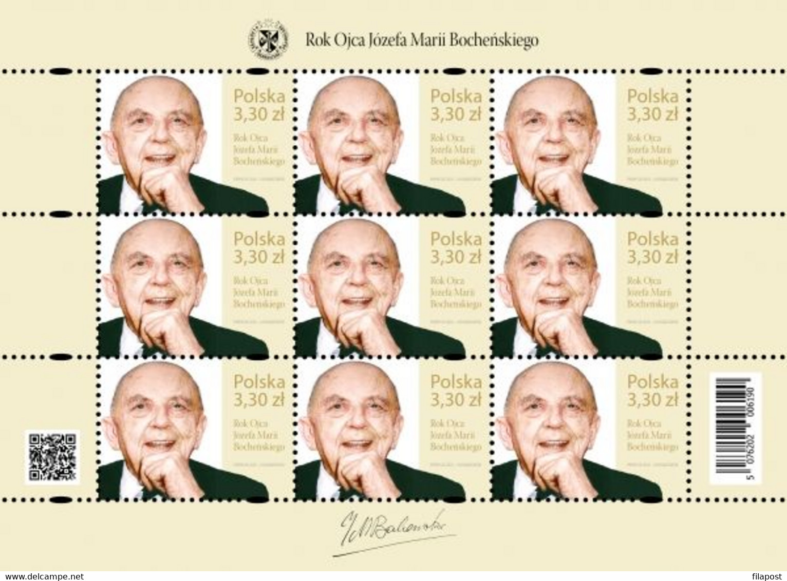 Poland 2020 30 VIII  Józef Maria Bocheński Polish Dominican, Logician And Philosopher Mini Full Sheet MNH ** - Théologiens