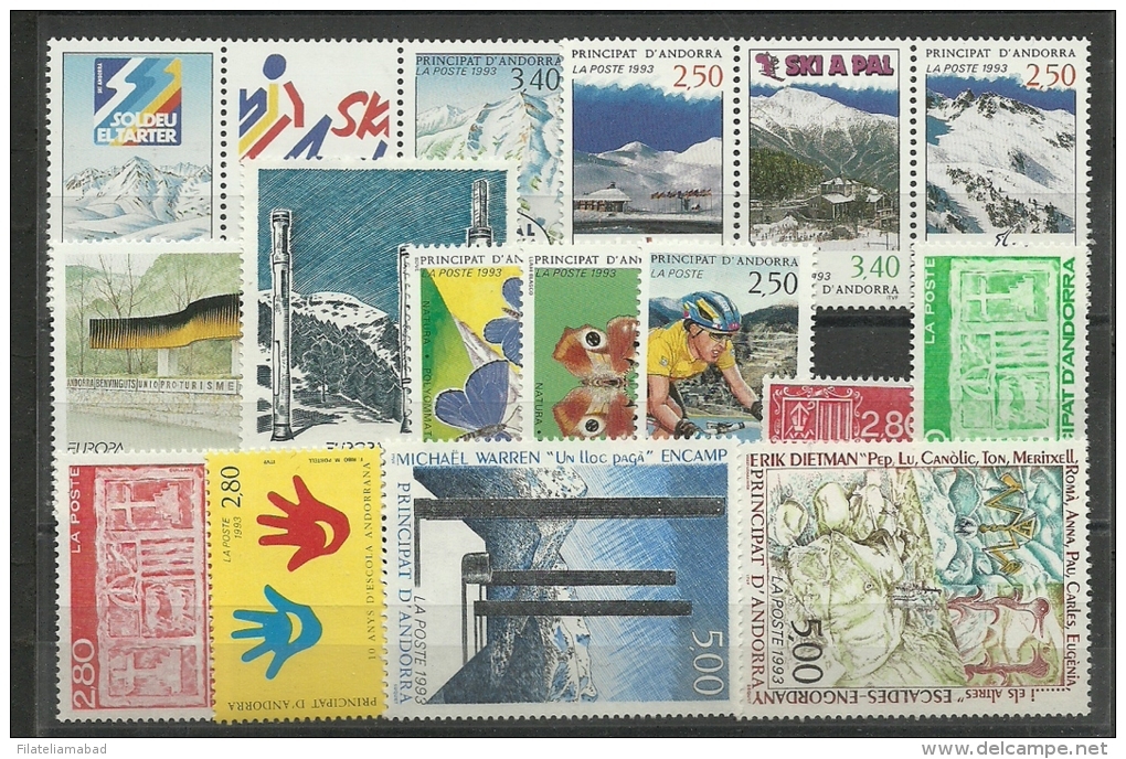 ANDORRA- 1993 AÑO CORREO FRANCES SIN FIJASELLOS ** (S-5) - Années Complètes