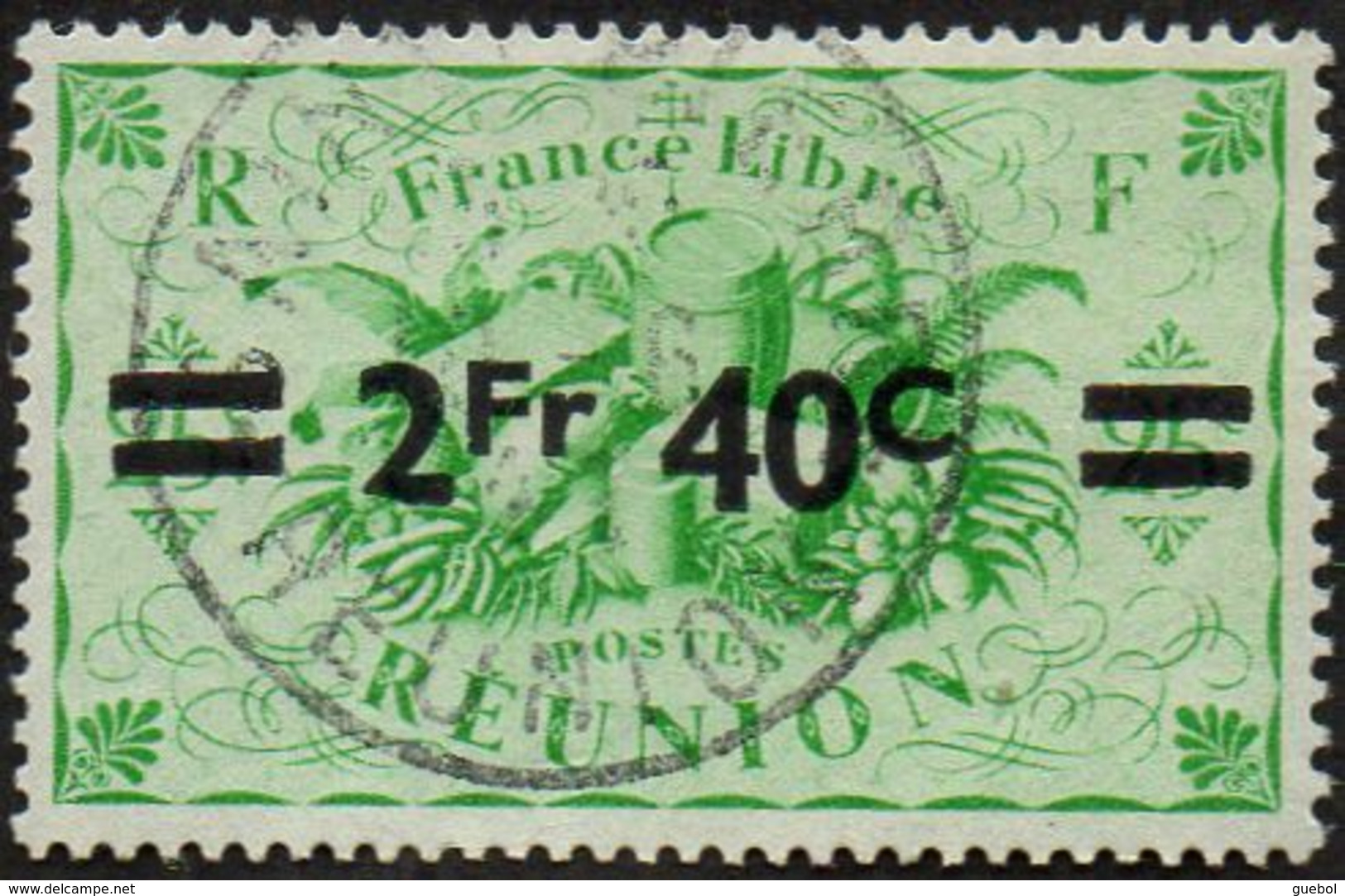 Réunion Obl. N° 256 - Détail De La Série De LONDRES Surchargé En 1945 - Productions - 2f40 Sur 25cts C Vert - Usati