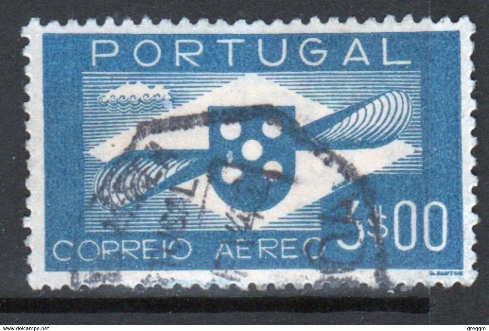 Portugal 1937 A Single $3.00  Stamp Used For AirMail. - Gebruikt