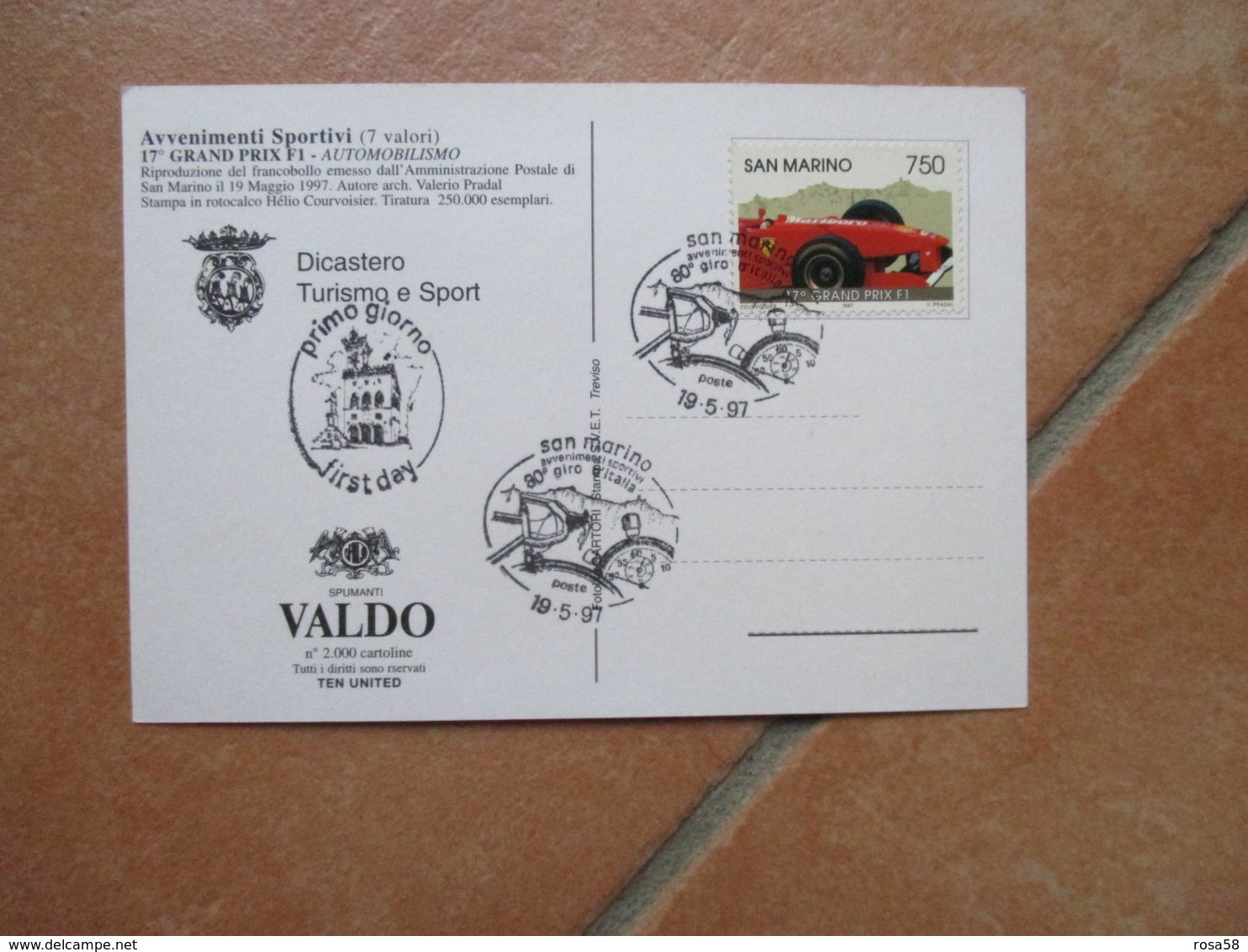 1997 Annullo Speciale 80°Giro D'Italia CICLISMO Su Cartolina Spumanti VALDO Tiratura N.2000 Cartoline - Storia Postale