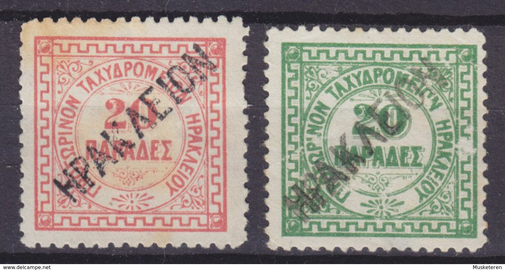 British Post In Heraklion 1898 Mi. 2 & 5    20 Pa Cancelled HPAKΛEION (Hand Stamped) (2 Scans) - Creta