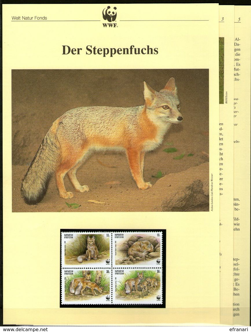 1999 Kirgisistan WWF Steppenfuchs 4 ** + 3 Blätter Beschreibung - Neufs