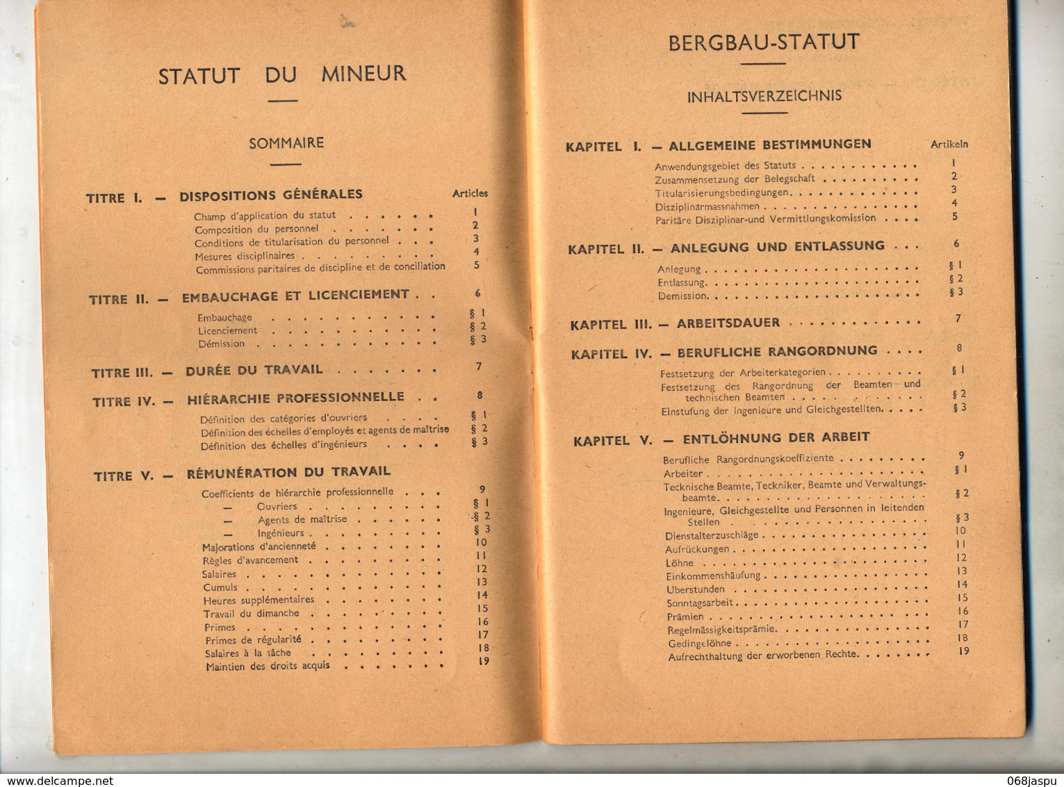 Statut Du Mineur 1946 Français Allemand Applicable Mine Potasse - Recht