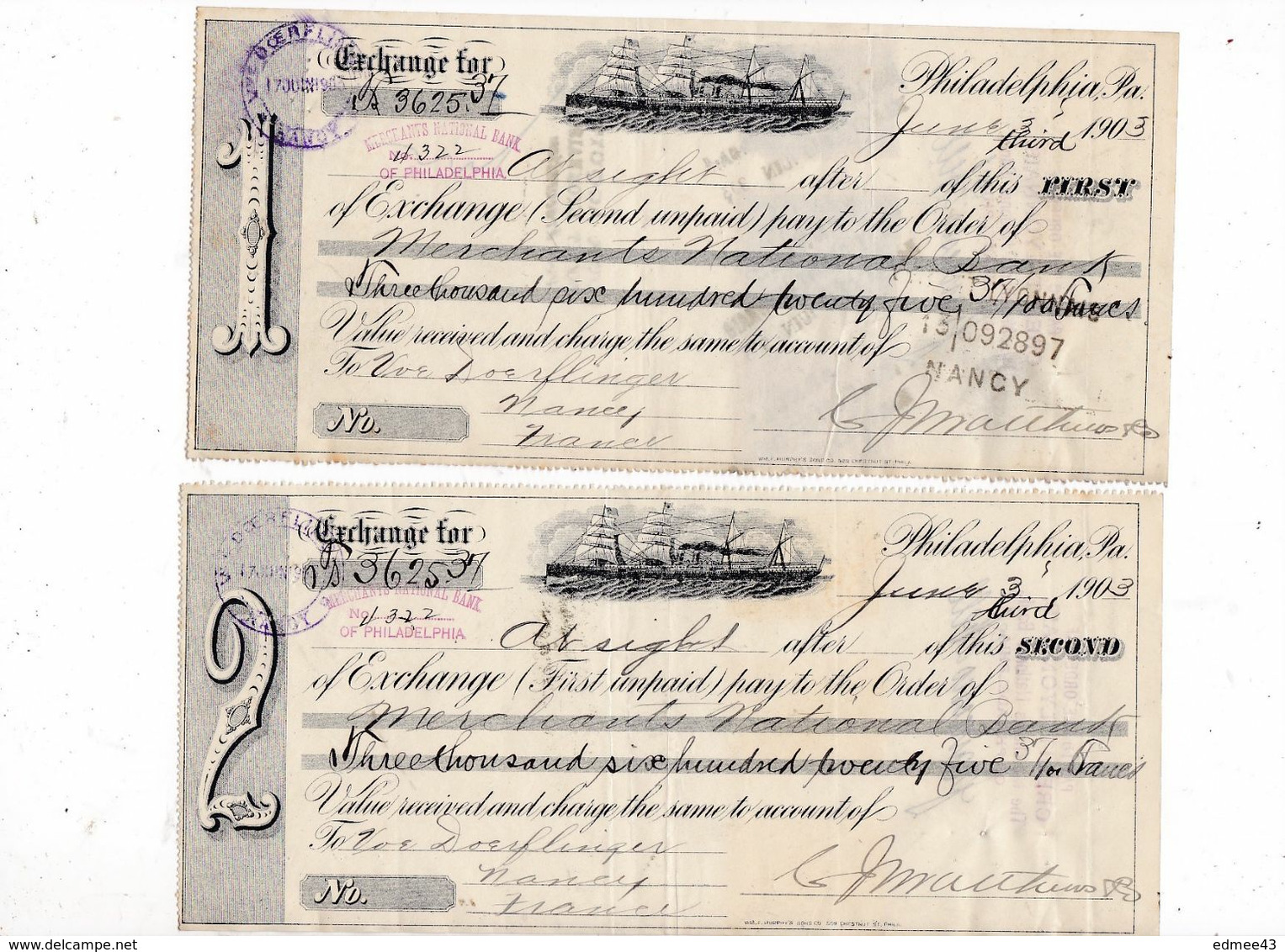 Lot De 4 Documents Rares 1903 New York, London, Philadelphia - United States