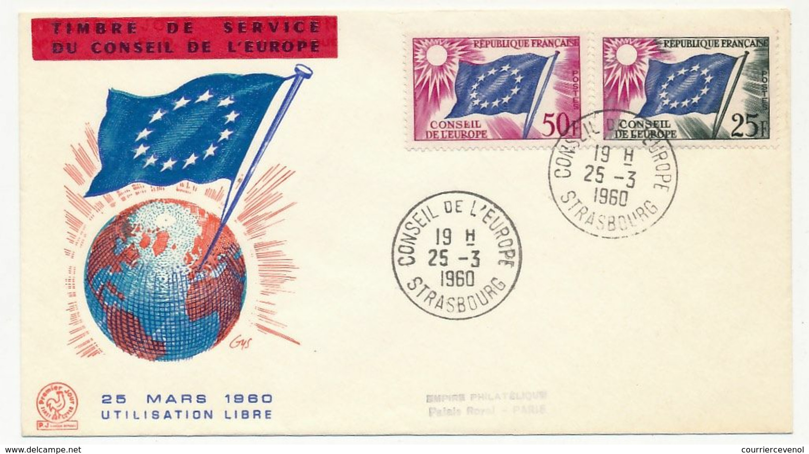 FRANCE - 2 Env Format FDC - Série Drapeau - Cad Conseil De L'Europe 25/3/1960 - Utilisation Libre - Brieven & Documenten