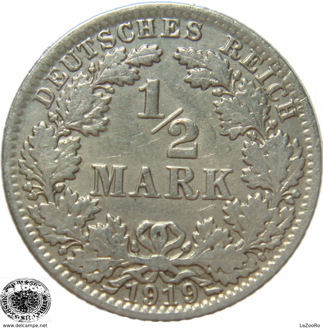 LaZooRo: Germany 1/2 Mark 1919 A XF / UNC - Silver - 1/2 Mark