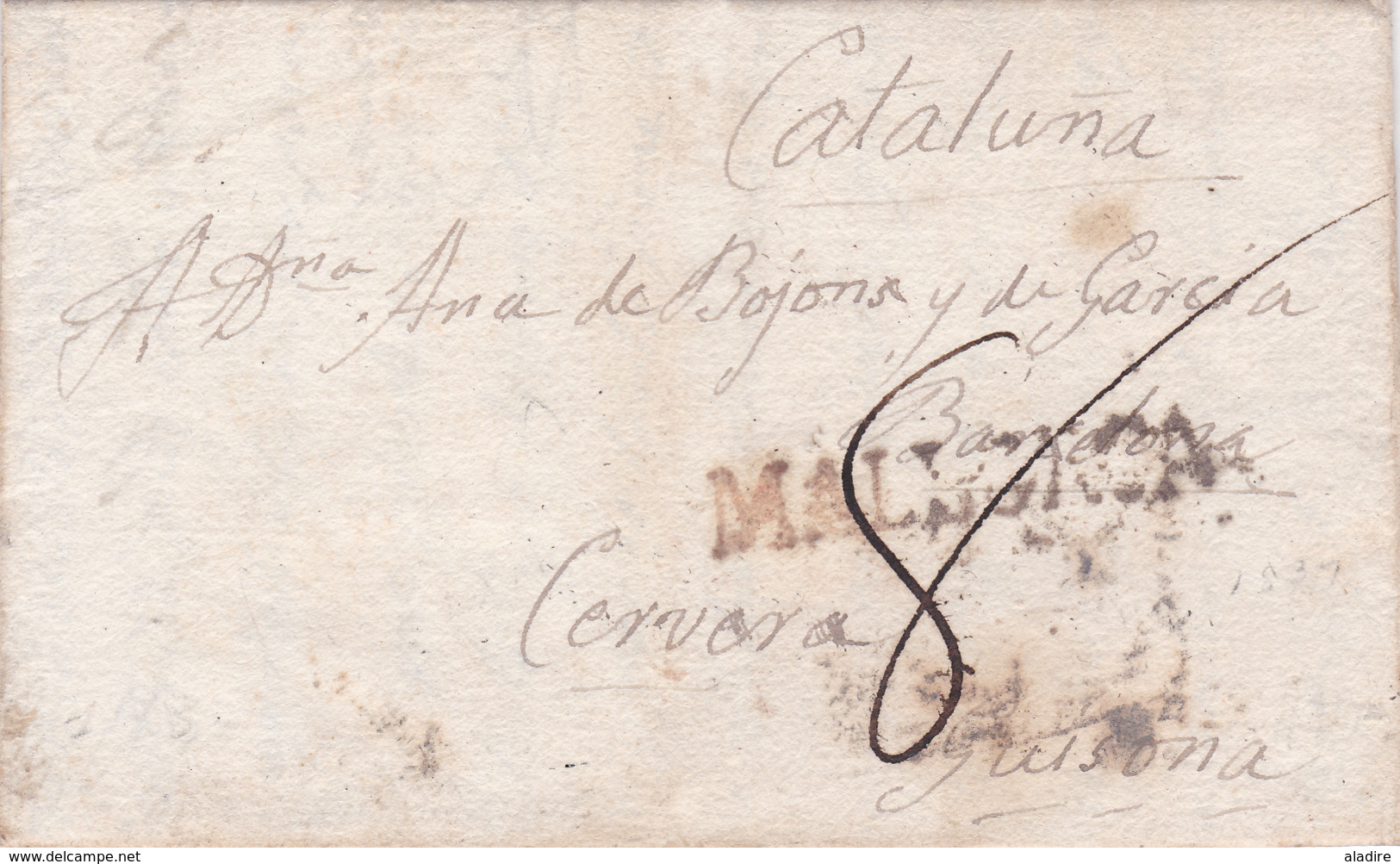 1837 - 3 Page Entire Letter In Spanish From Palma, Mallorca To Guisona Barcelona, Catalunya - Tax 8 - ...-1850 Vorphilatelie