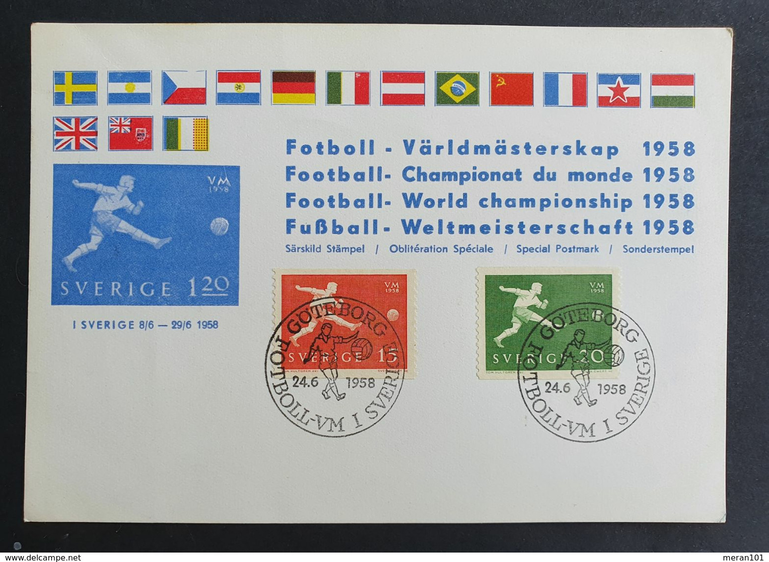 Schweden 1958, Sonder-Postkarte "Fußball - WM" Mi 438-39 - Briefe U. Dokumente