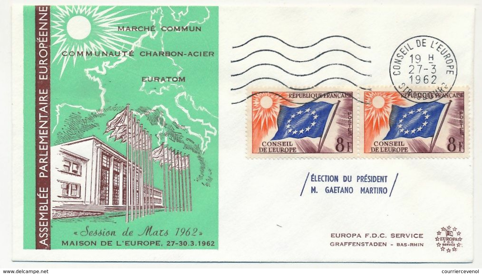 FRANCE - Env Format FDC - Affr 8F Drapeau X2 - OMEC Conseil De L'Europe 27/3/1962 - Session Mars 1962 - Lettres & Documents