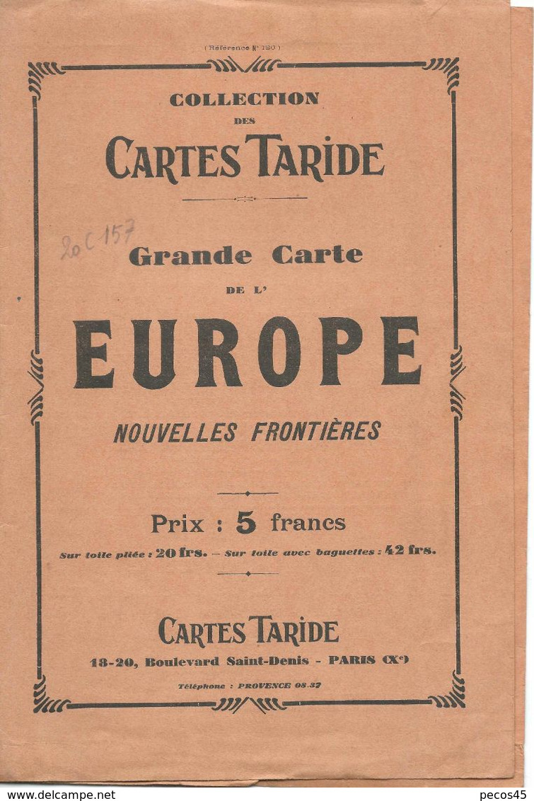Carte TARIDE : EUROPE - Nouvelles Frontières 1920/22 - 1 / 4 200 000ème. - Geographical Maps