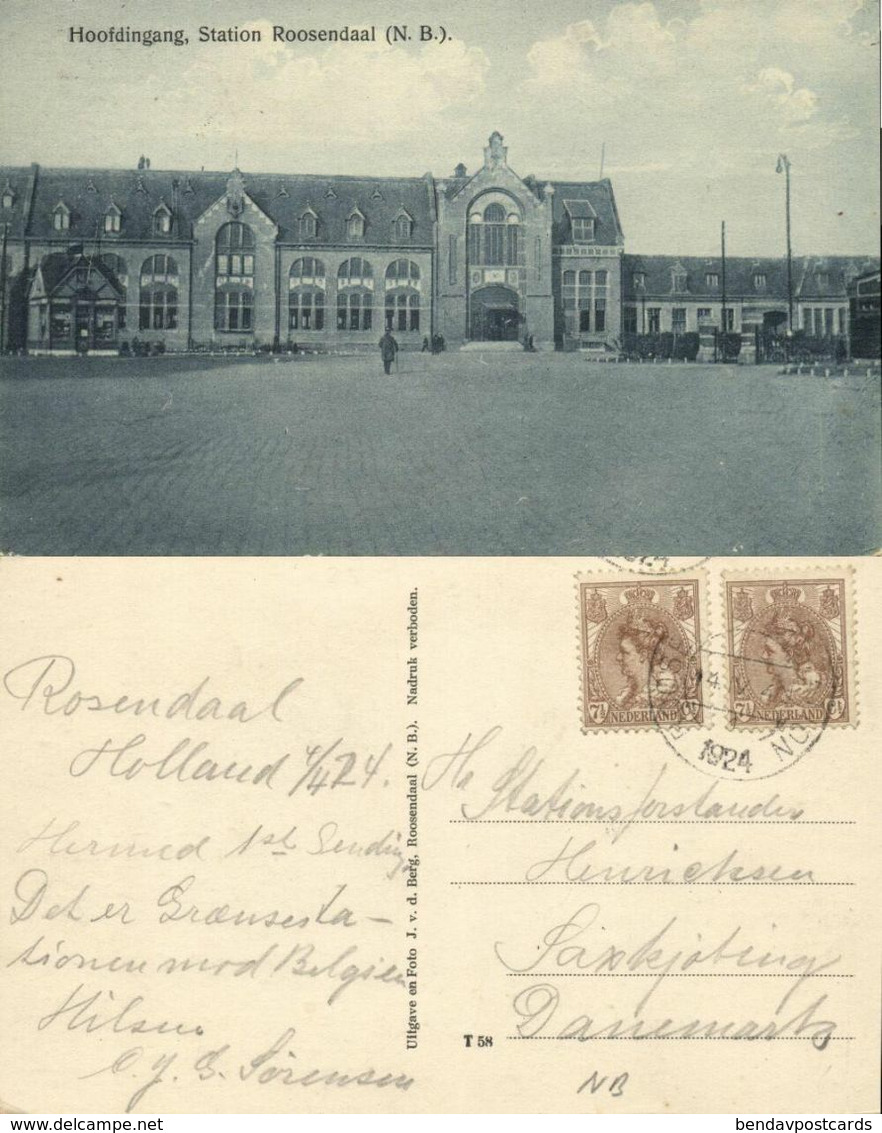 Nederland, ROOSENDAAL, Hoofdingang Station (1924) Ansichtkaart - Roosendaal