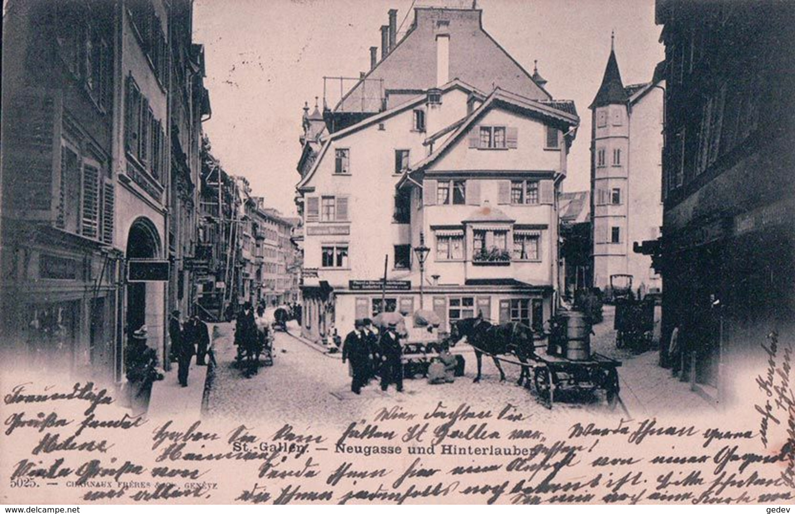 St Gallen, Neugasse Und Hinterlaube, Attelages Et Rue Animée (5025) - St. Gallen