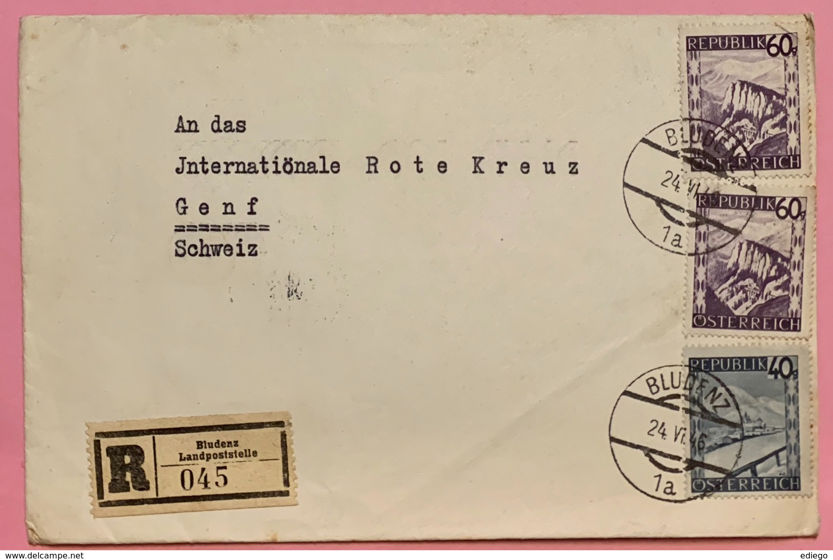 BRIEF BLUDENZ - GENF- INTERNATIONALE ROTE KREUZ 24.06.1946 - Covers & Documents