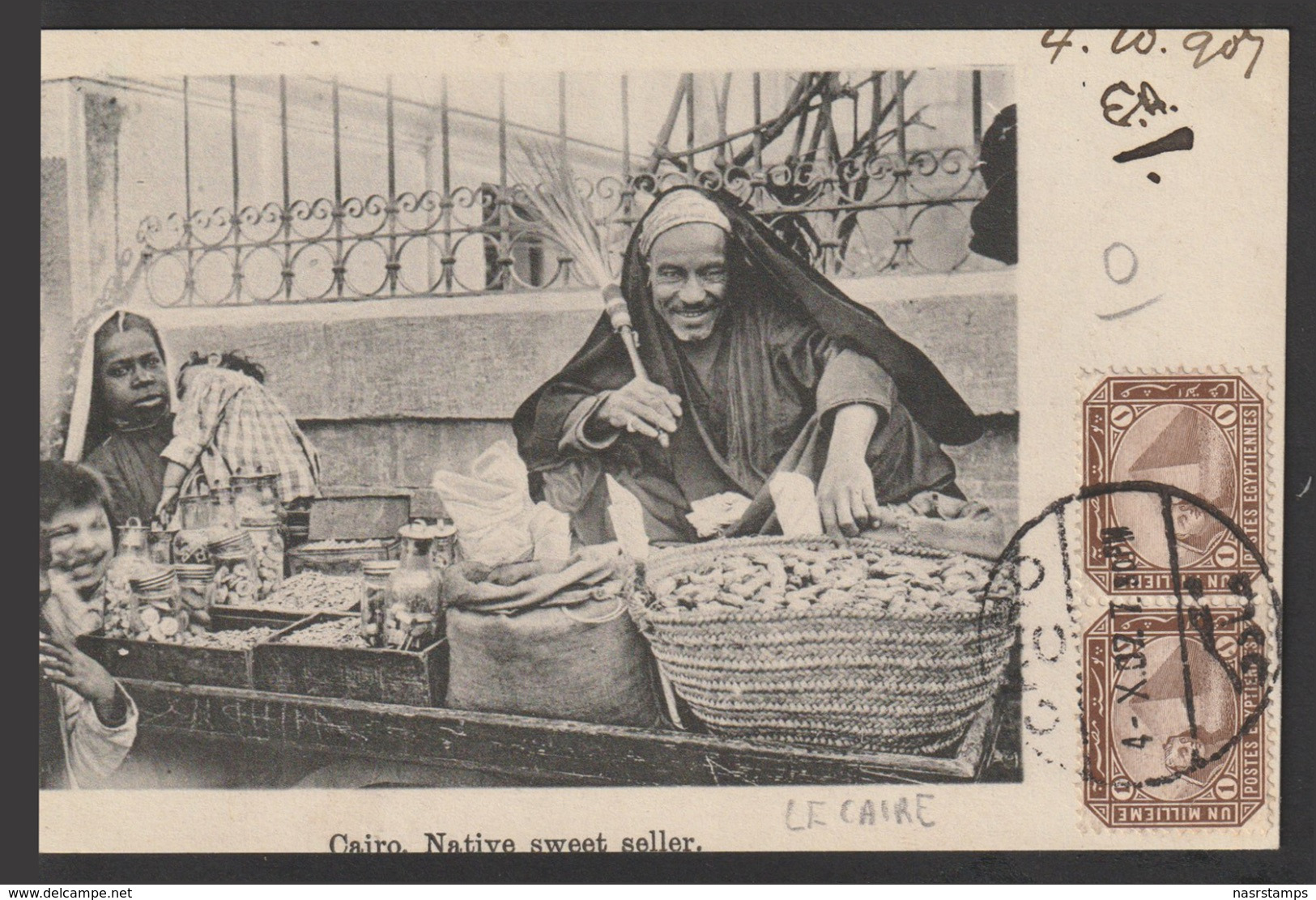 Egypt - 1907 - Very Rare - Vintage Post Card - Native Sweet Seller - Cairo - 1866-1914 Khedivato Di Egitto