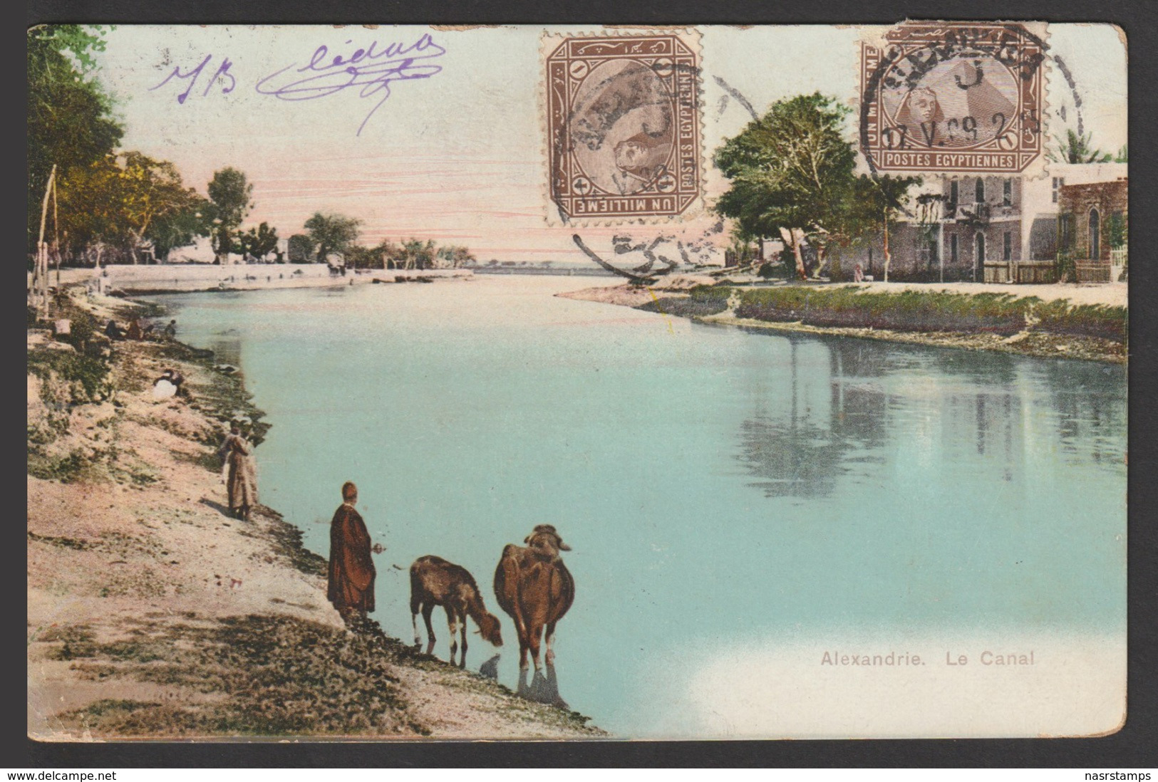 Egypt - 1909 - Very Rare - Vintage Post Card - Le Canal - Alexandria - 1866-1914 Khedivaat Egypte