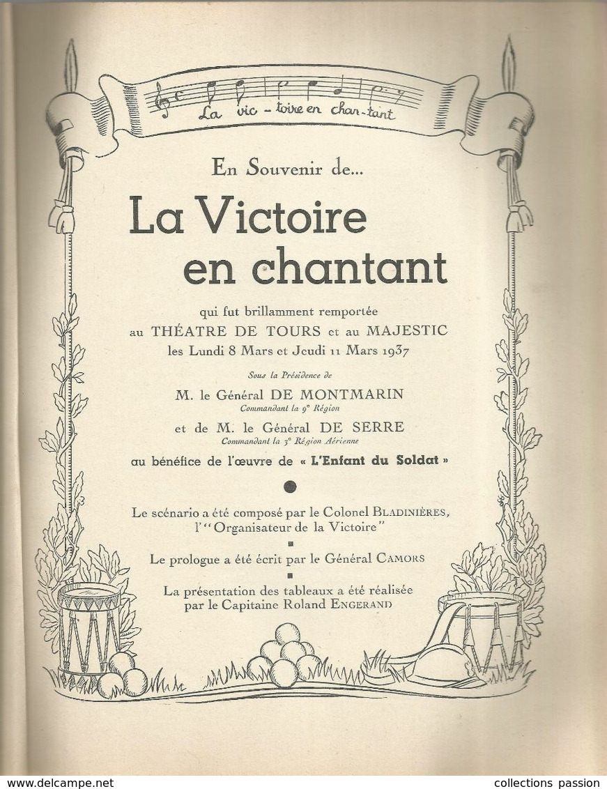 Programme , LA VICTOIRE EN CHANTANT , Théâtre De TOURS Et Au MAJESTIC , 37 , 1937, 32 Pages, Frais Fr 4.65 E - Programs