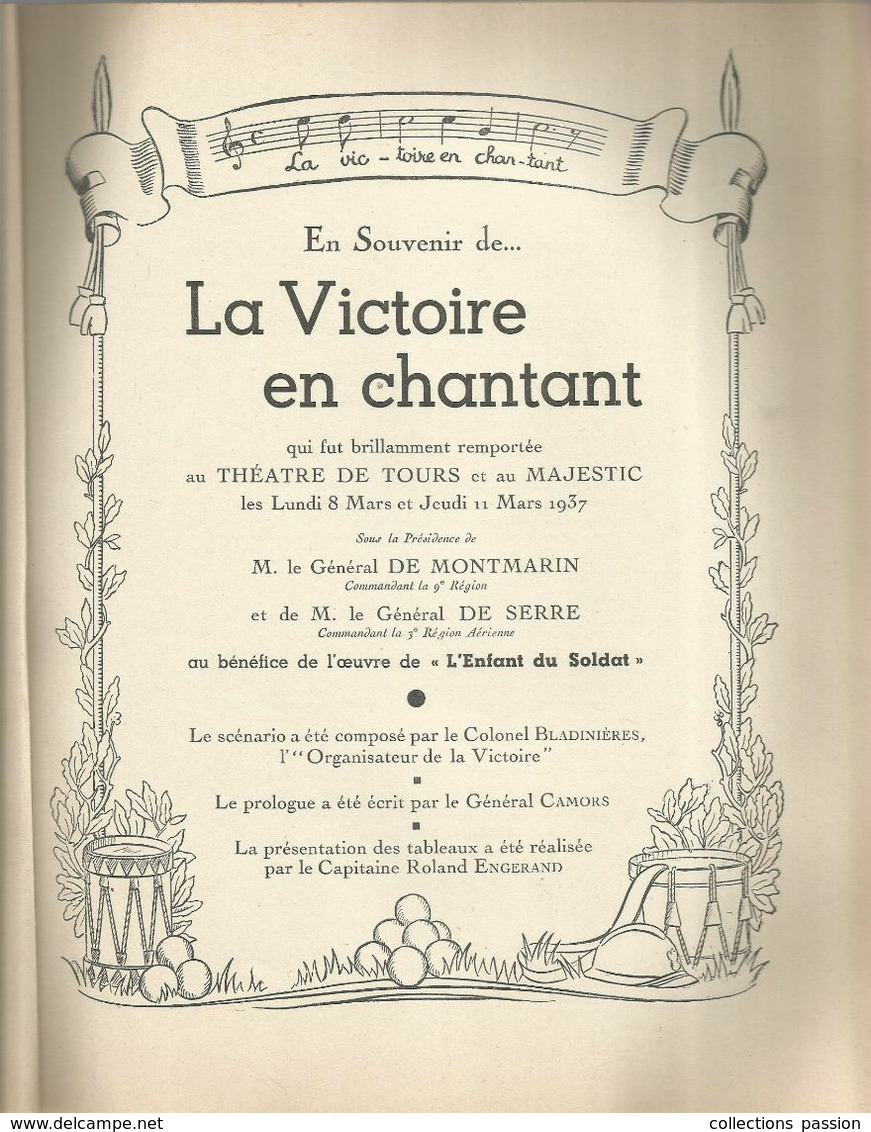 Programme , LA VICTOIRE EN CHANTANT , Théâtre De TOURS Et Au MAJESTIC , 37 , 1937, 32 Pages, Frais Fr 4.65 E - Programma's