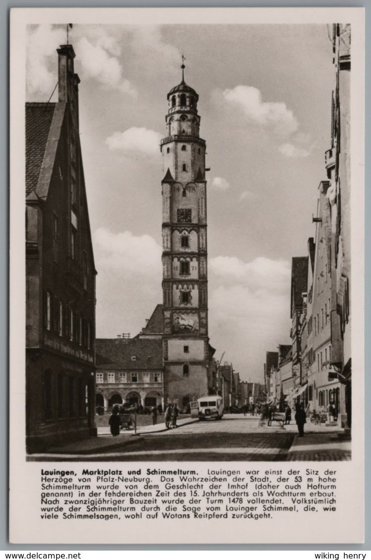 Lauingen An Der Donau - S/w Marktplatz Und Schimmelturm - Lauingen