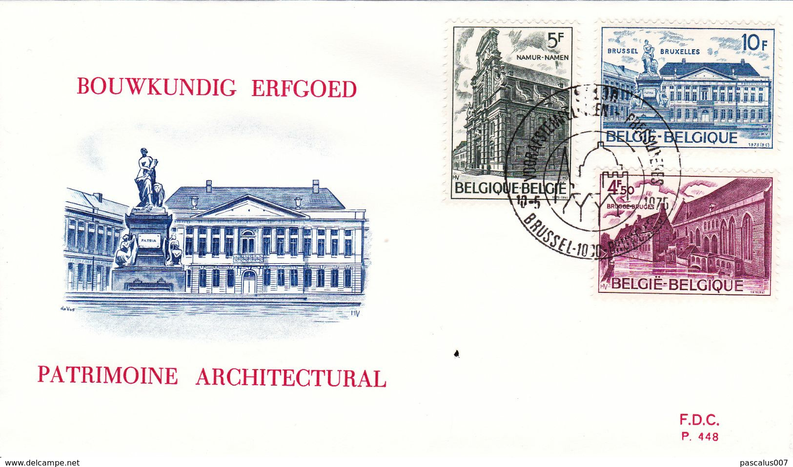 B01-187 1769 1770 1771 FDC P448 Europe Patrimoine Architecture 10-5-1975 Brussel 1000 Bruxelles 1.75€ - Unclassified
