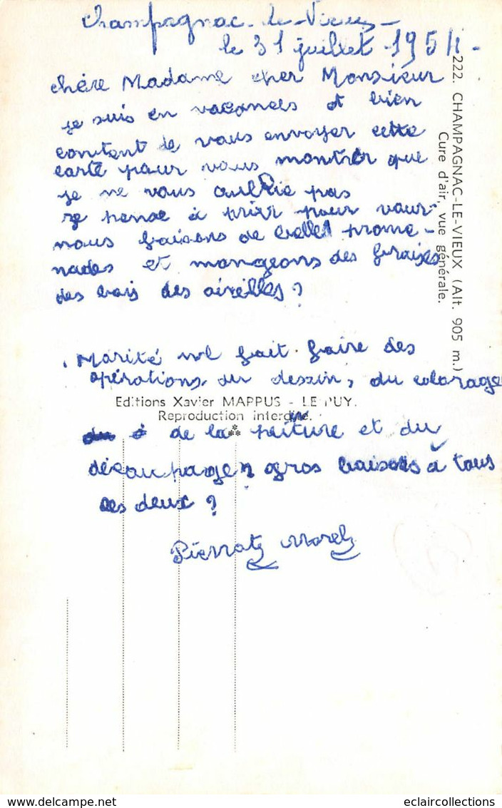 Champagnac Le Vieux          43        Vue Générale      1954        (voir Scan) - Other & Unclassified