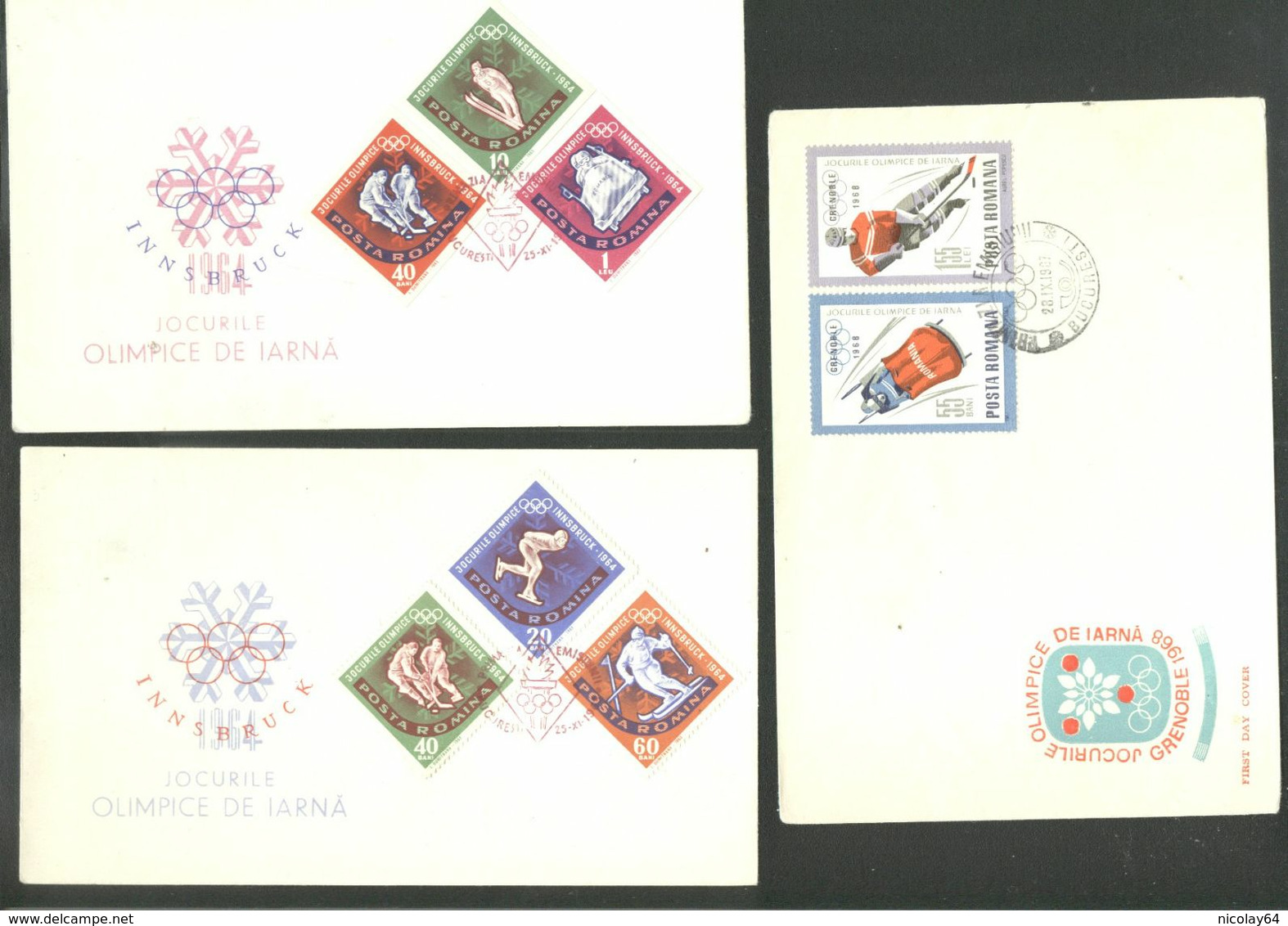 Hockey3 FDC Of Romania 1964-68 - Hockey (su Ghiaccio)