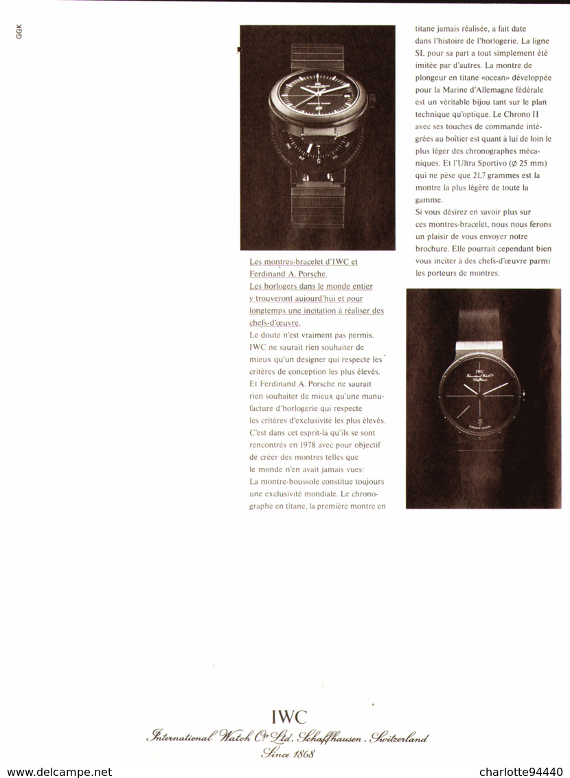 PUB MONTRES " " IWC  " 1984 ( 1 ) - Andere & Zonder Classificatie