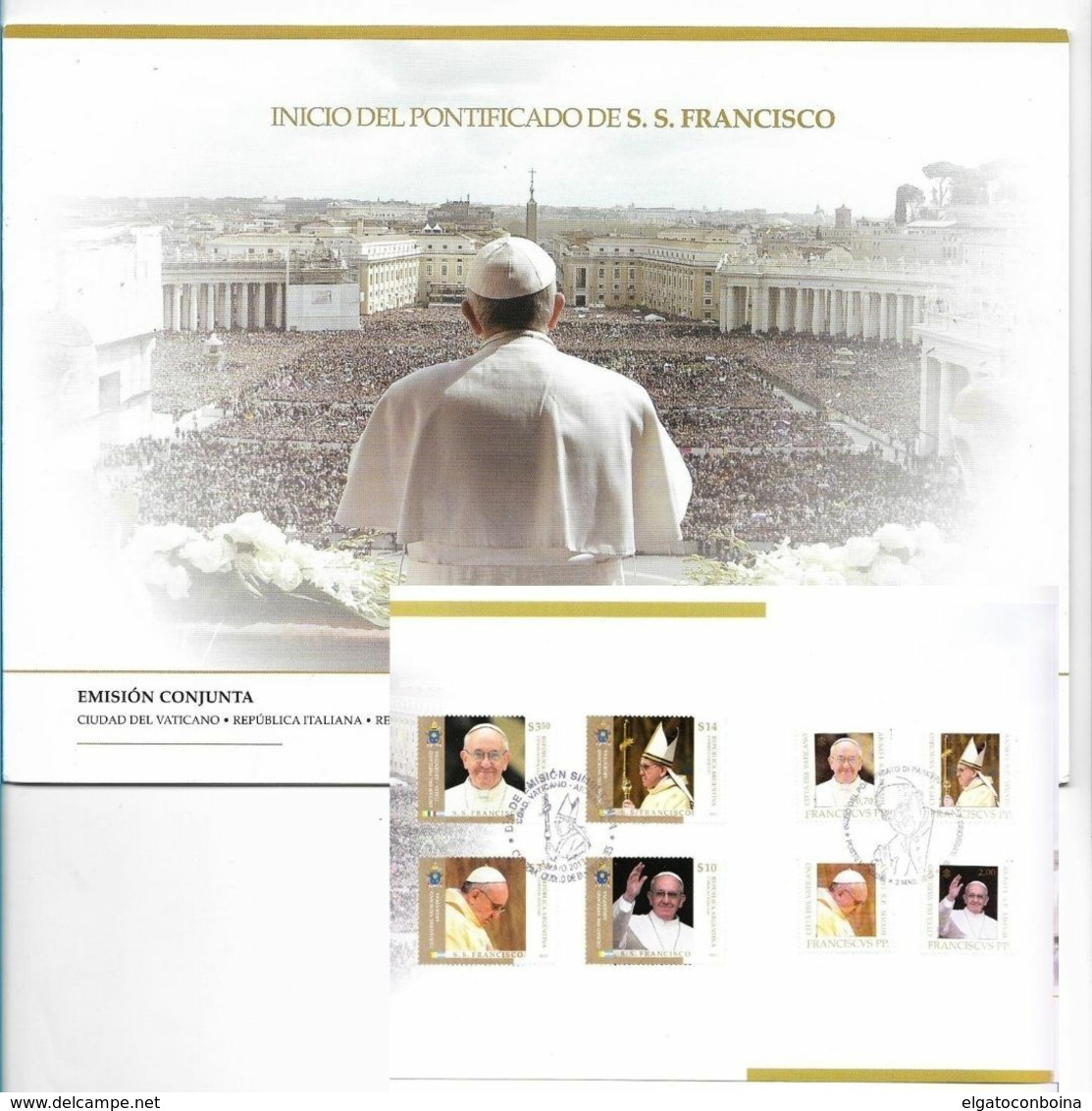 ARGENTINA 2013 POPE FRANCISCO JOINT ISSUE WITH ITALIA AND VATICAN CITY 8 VALUES FIRST DAY OF ISSUE CANCEL - Unused Stamps