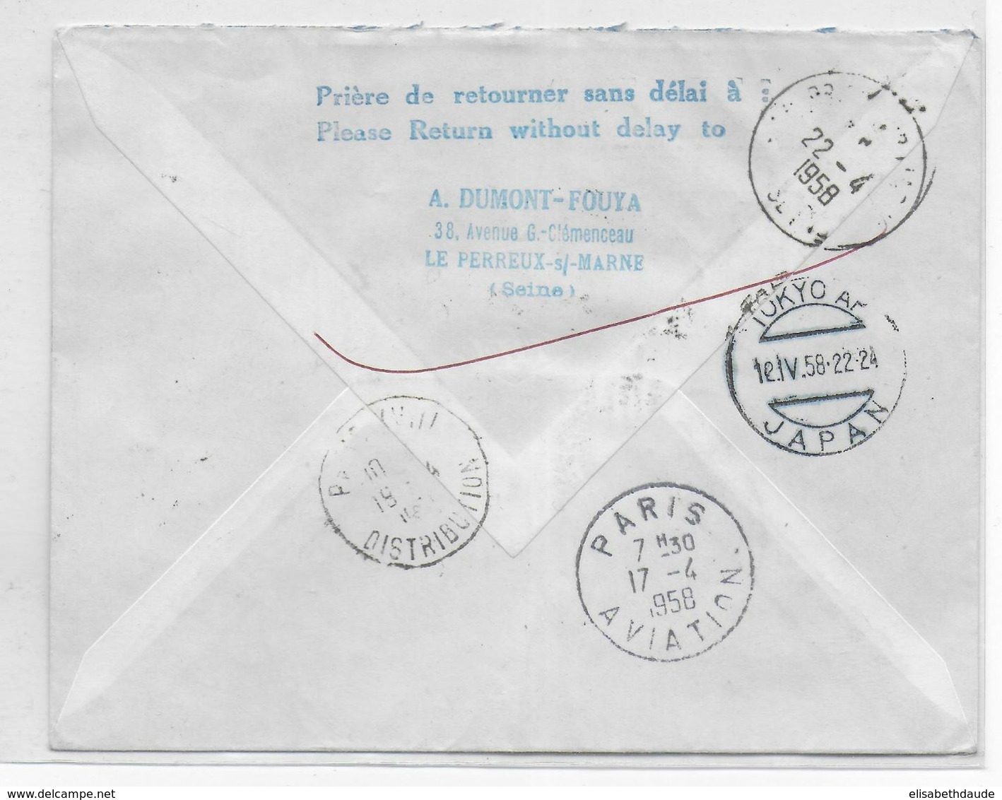 1958 - ENVELOPPE RECOMMANDEE 1° VOL TRANSPOLAIRE De PARIS => TOKIO (JAPON) Par AIRFRANCE - Poolvluchten