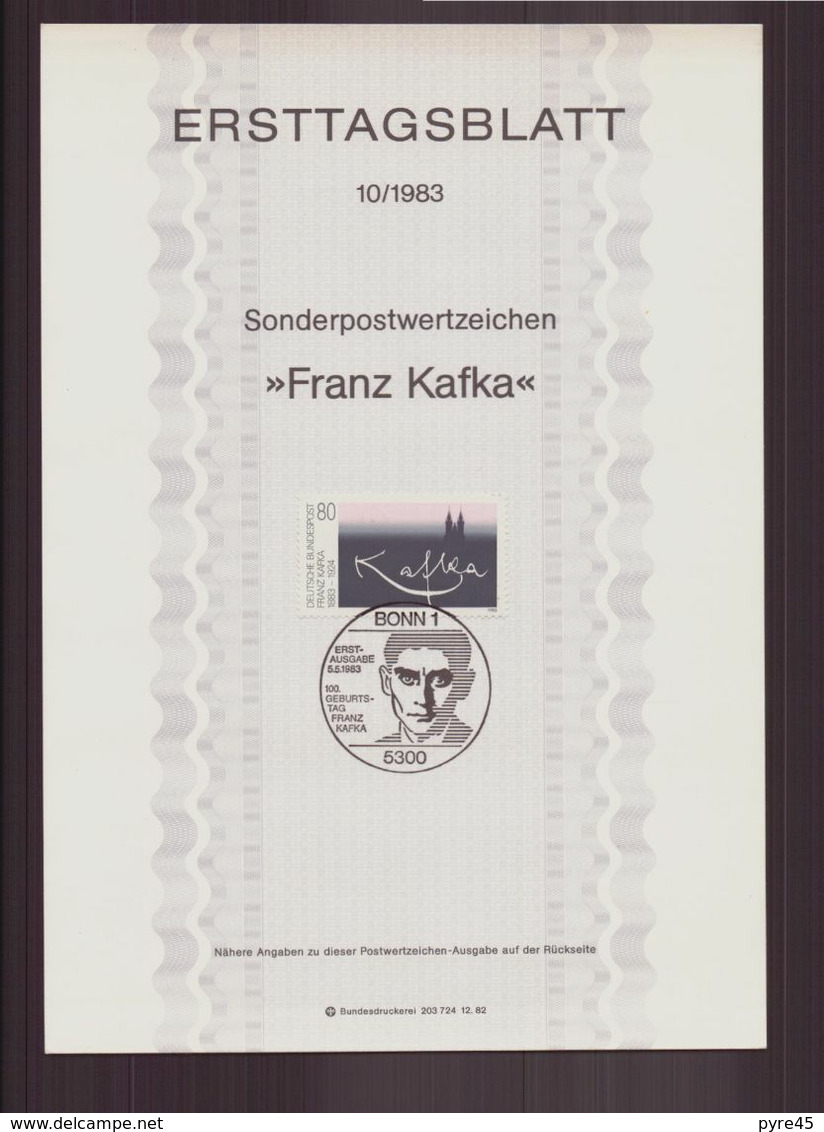 Allemagne, République Démocratique , FDC Feuille Du 5 Mai 1983 à Bonn " Franz Kafka " - 1er Día – FDC (hojas)