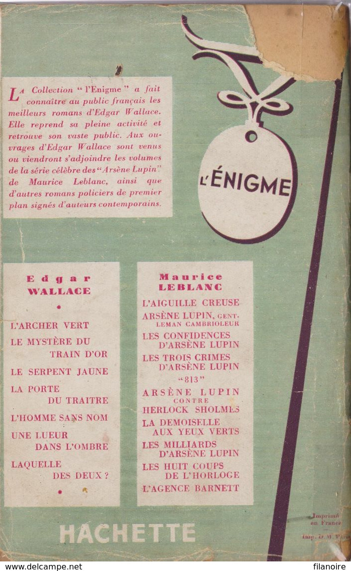 Edgar WALLACE La Porte Du Traître L’Énigme Hachette (1946) - Hachette - Point D'Interrogation