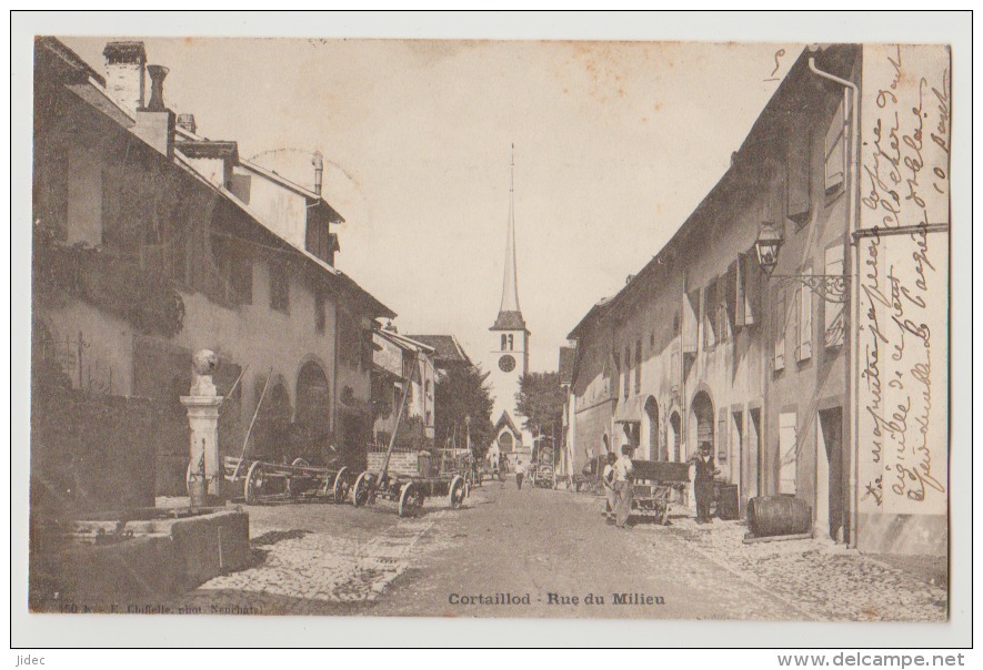 CPA Suisse Cortaillod La Rue Du Milieu  Près Boudry Bevaix Bôle Milvignes Auvernier Neuchâtel  Voyagée En 1901. - Auvernier