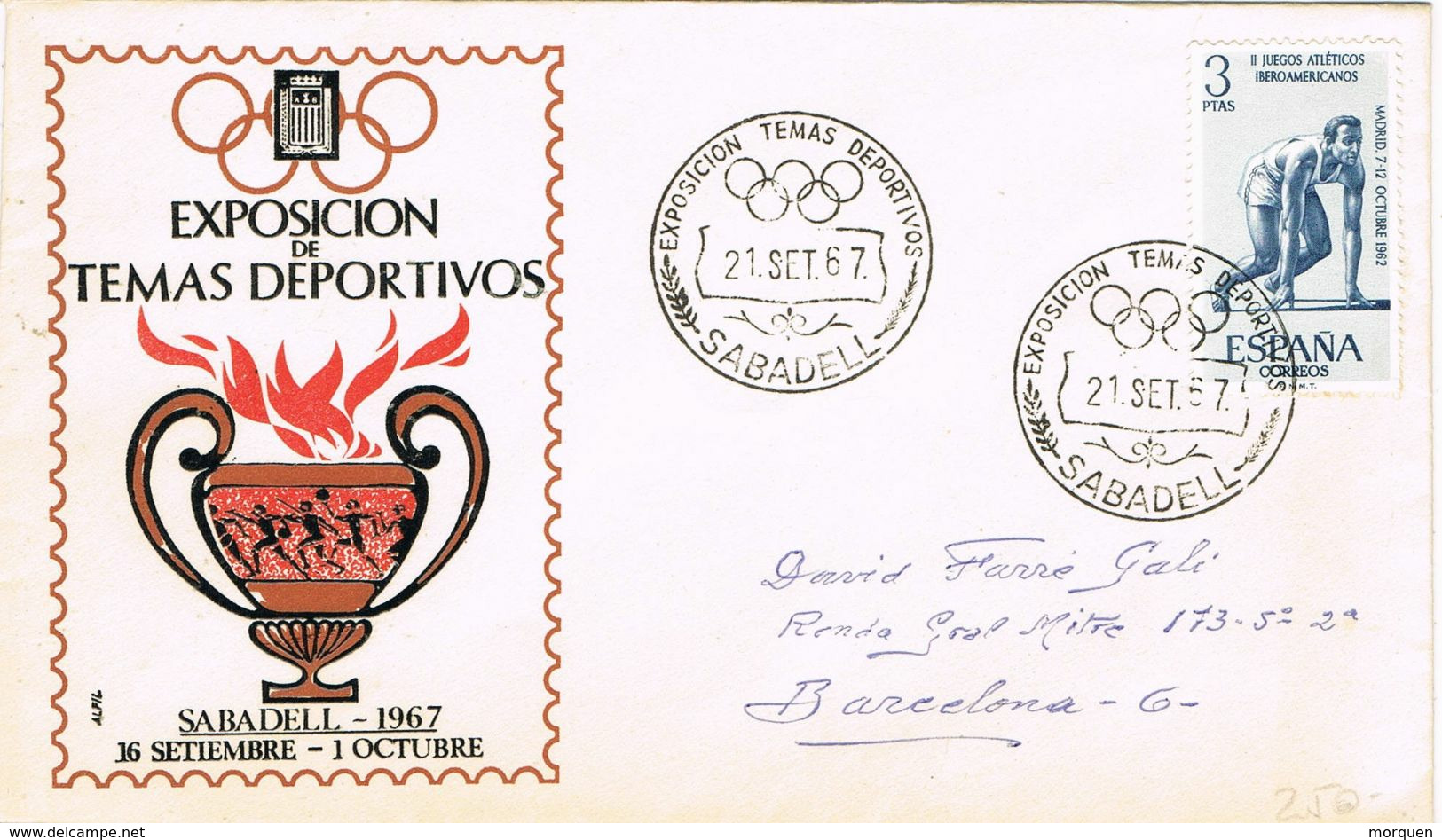 37533. Carta SABADELL (Barcelona) 1967. Exposicion Temas Deportivos. Deporte - Lettres & Documents