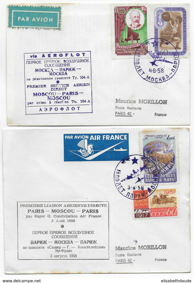 1958 - ENVELOPPES 1° SERVICE AERIEN DIRECT FRANCE URSS Via AEROFLOT De MOSCOU => PARIS => MOSCOU Et VICE VERSA - Cartas & Documentos