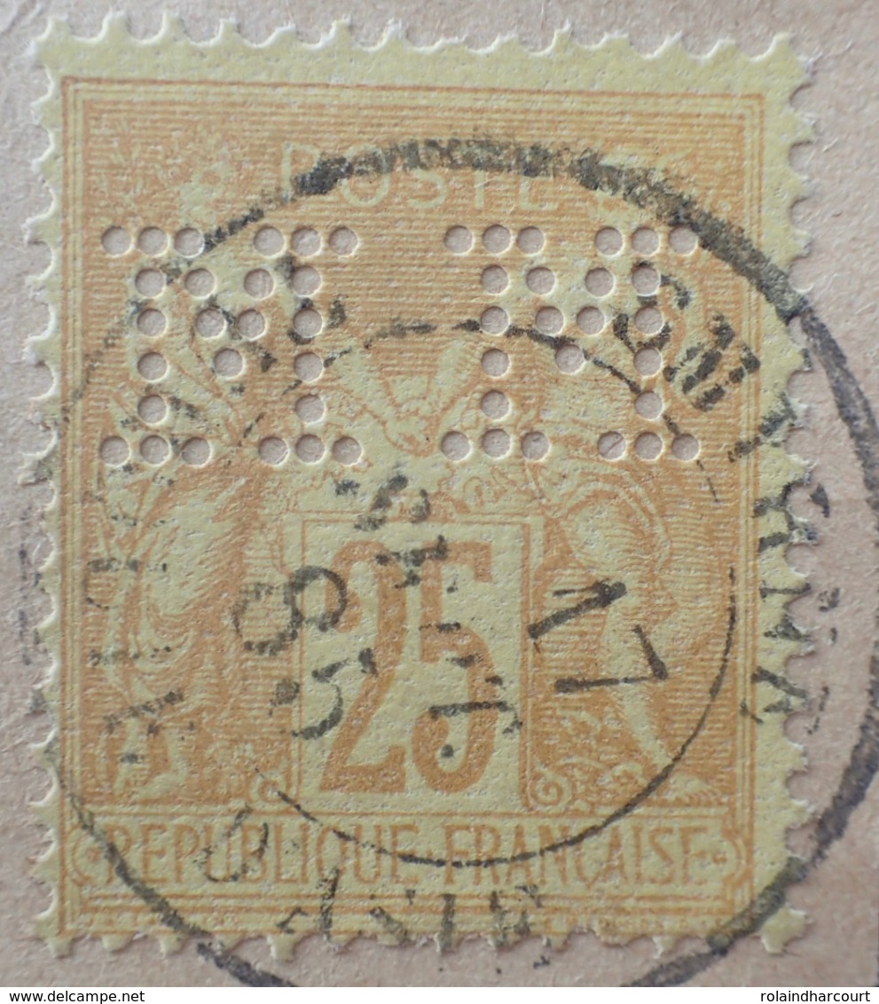 R1286/361 - SAGE TYPE II N°92 (sur Fragment) - CàD De SMYRNE (TURQUIE D'D'ASIE) Du 17 SEPT. 1885 - Perforation " M M " - 1876-1898 Sage (Type II)