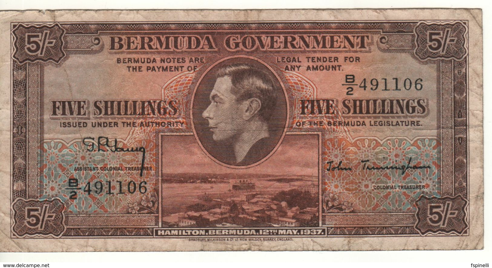 BERMUDA 5 Shillings      King Geroge VI  P8b    Dated 12th  May 1937 - Bermudas