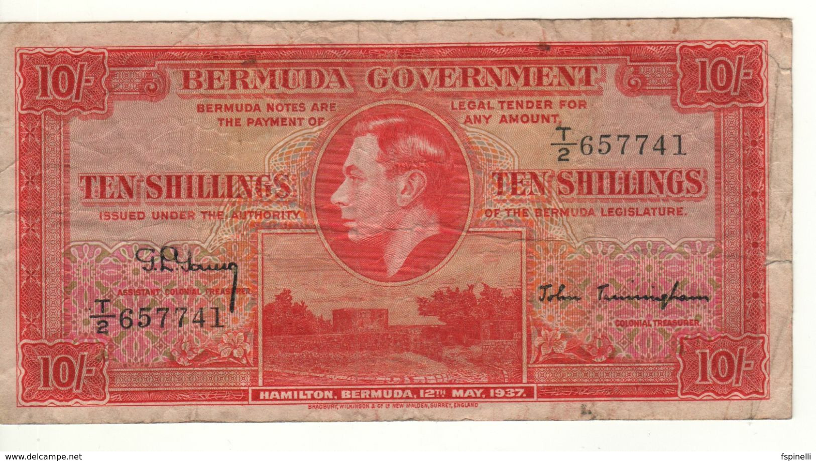 BERMUDA 10 Shillings      King Geroge VI  P10b    Dated 12th  May 1937 - Bermudas