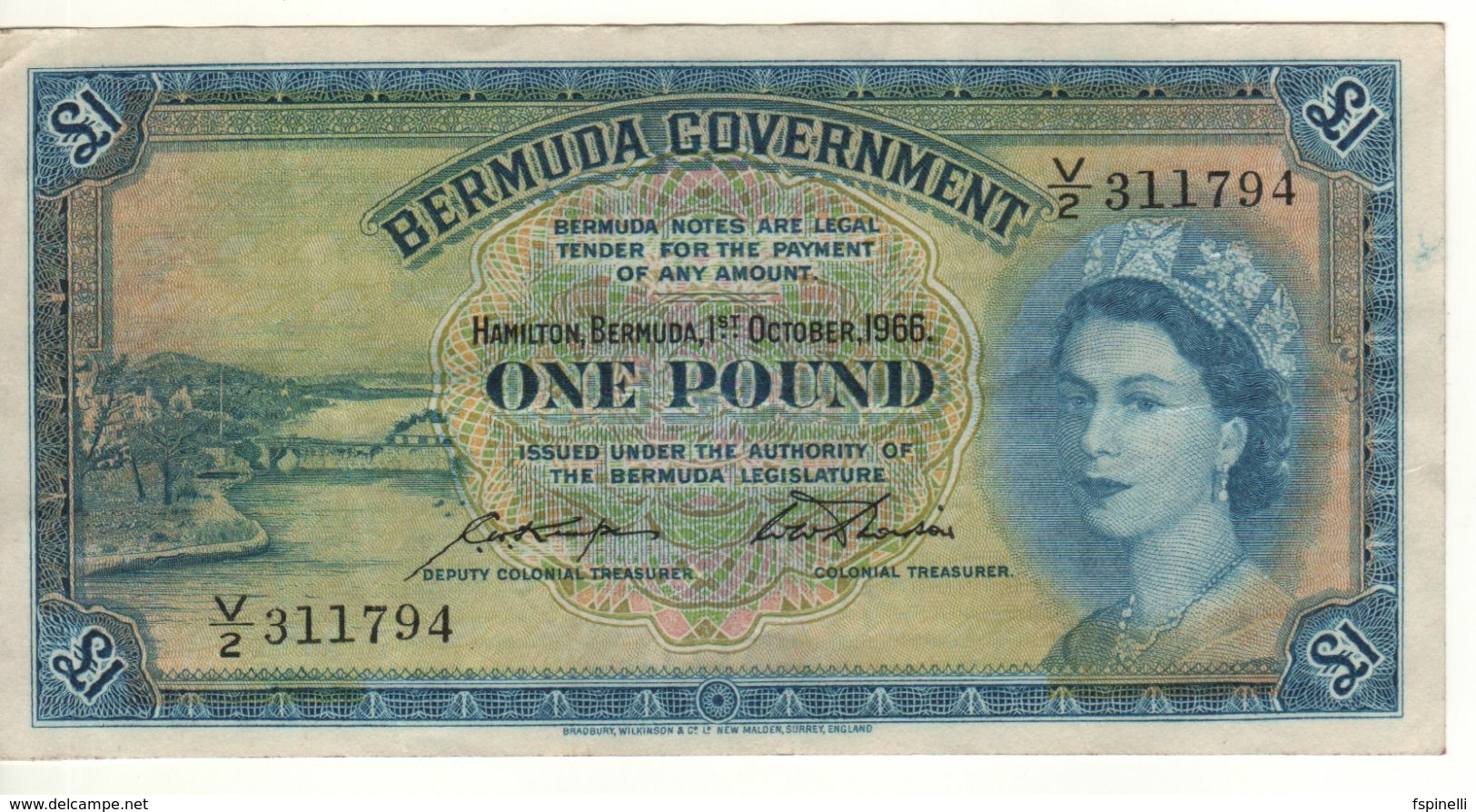 BERMUDA 1 Pound    Queen Elizabeth II  P20d    Dated 1st October 1966 - Bermude