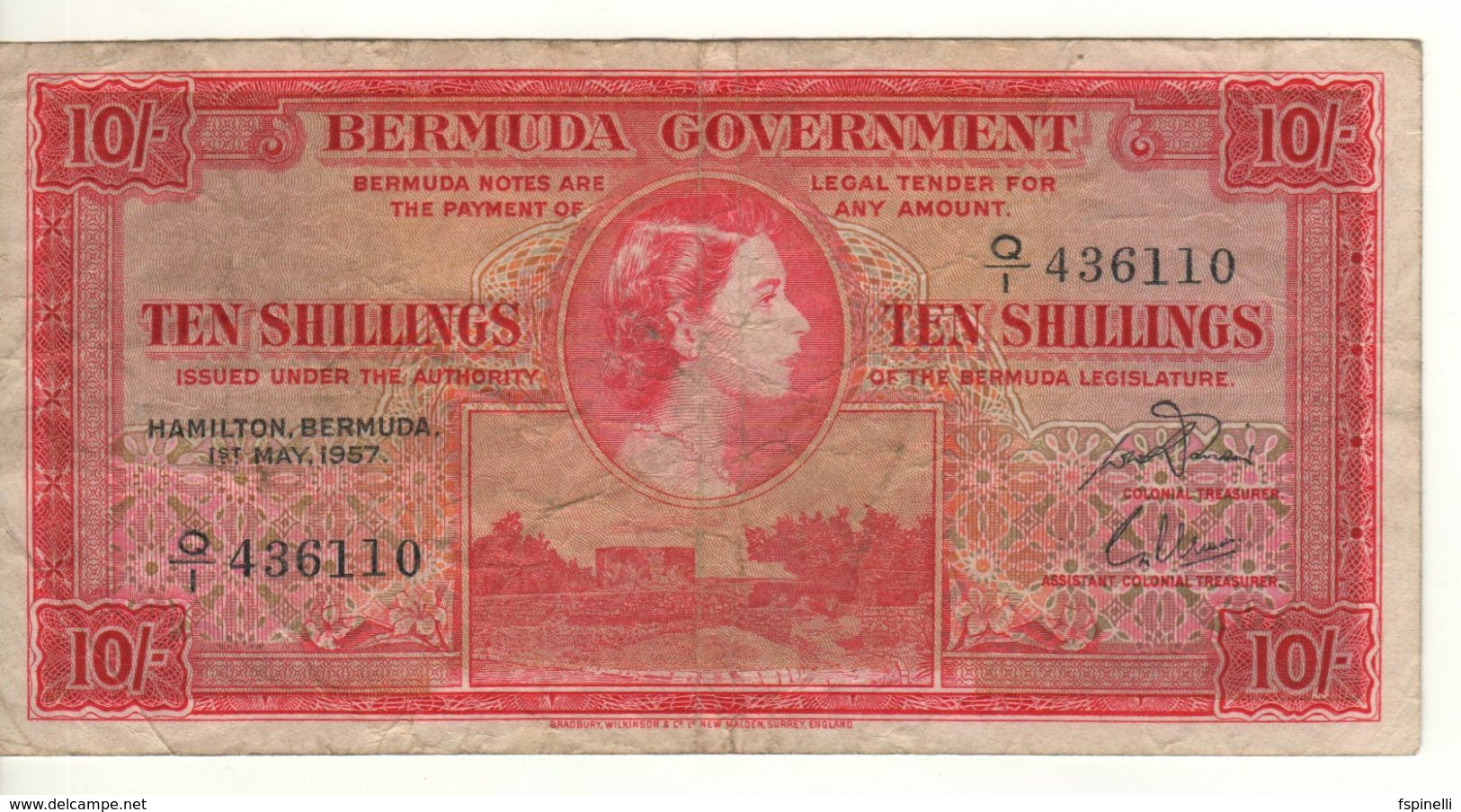 BERMUDA 10 Shillings    Queen Elizabeth II   P19b    Dated 1st   May 1957 - Bermudes