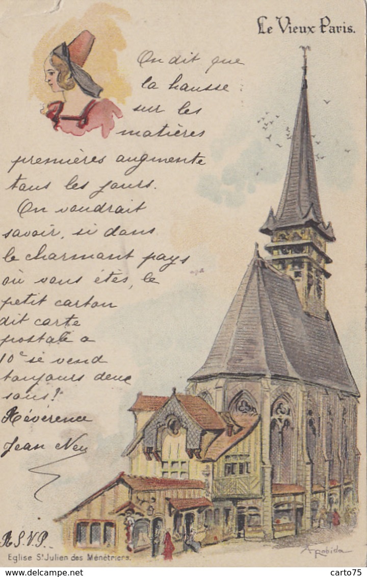 Illustrateurs - A. Robida - Série Le Vieux Paris - Eglise Saint-Julien Des Ménétriers - Précurseur 1900 Dijon Avallon - Robida