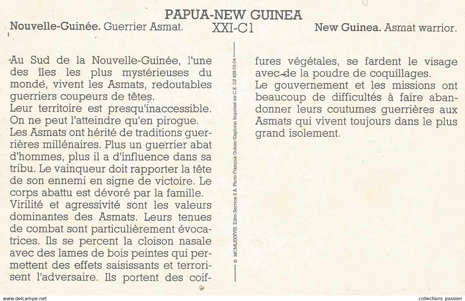 Cp, PAPUA-NEW GUINEA , NOUVELLE GUINEE , Guerrier ASMAT ,  2 Scans - Papua Nueva Guinea