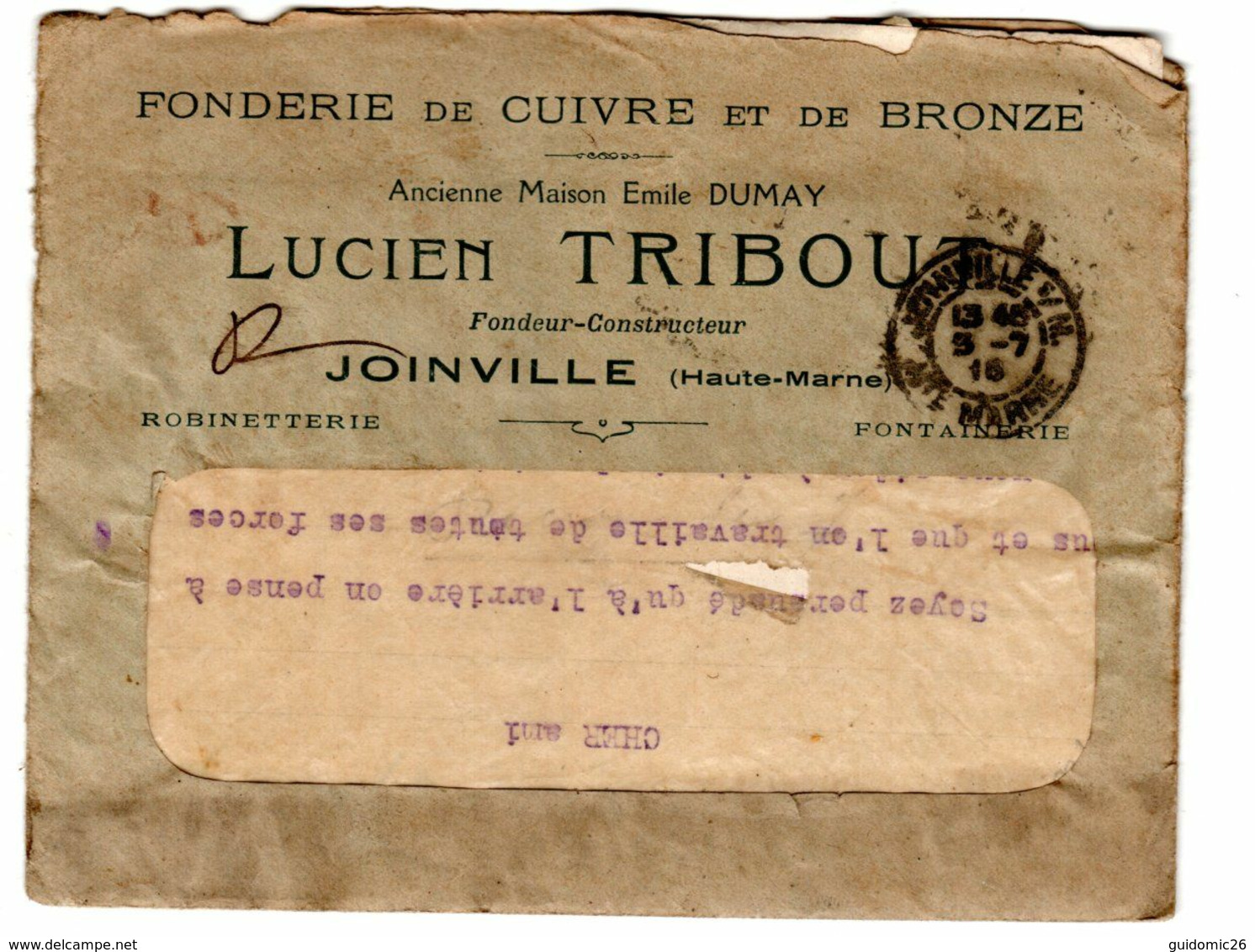 Joinville Lettre Avec 2 Factures Fonderie De Cuivre Lucien Tribout - 1900 – 1949